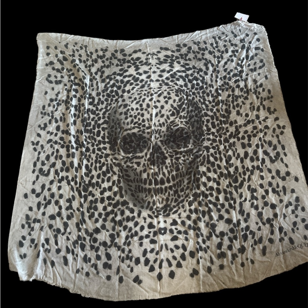 Alexander McQueen Grey Leopard Print Chiffon Scarf